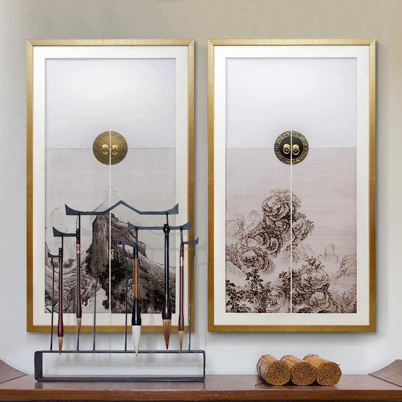 艺林画境现代中式客厅玄关背景墙装饰画竖版奇石山林抽象水墨挂画