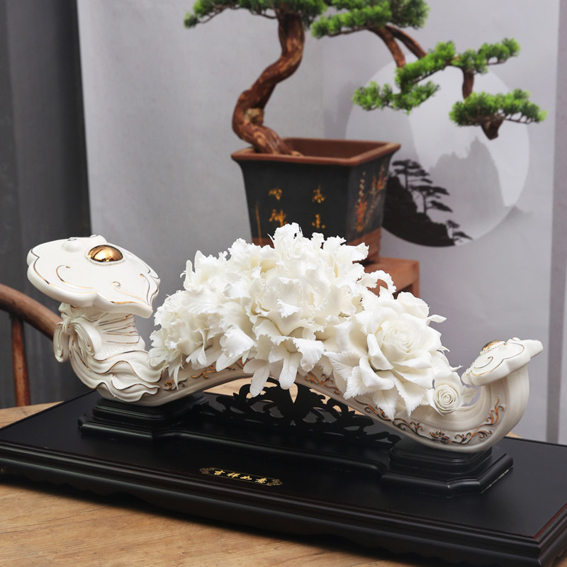 品瓷汇德化白瓷手工捏花工艺品摆件陶瓷花中式客厅装饰品吉祥如意