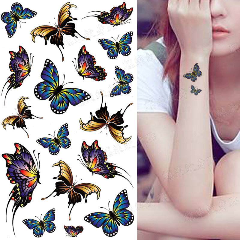 暗黑系蝴蝶纹身贴防水女持久个性隐形逼真刺青锁骨胸手臂遮瑕贴纸