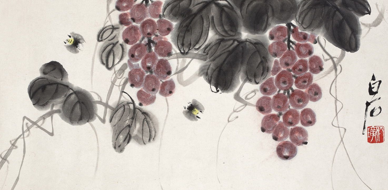 国画真迹手绘花鸟画现代客厅装饰画卧室齐白石葡萄国画