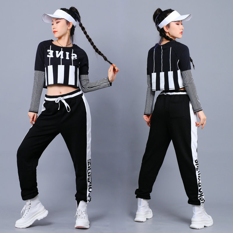 字母卫衣爵士舞露脐装跳舞上衣女长袖秋冬jazz舞蹈服装街舞演出服