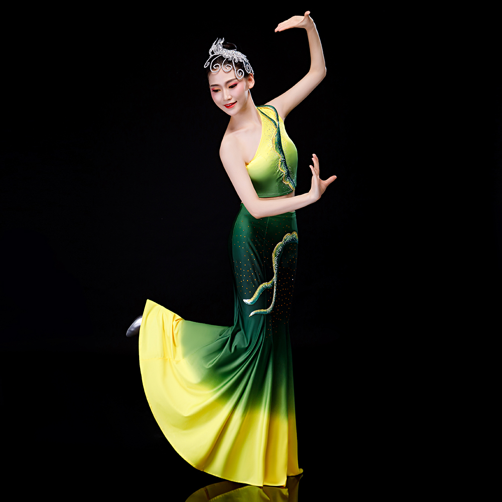 友仙阁2019新款傣族孔雀舞蹈演出民族舞台服装成人表演裙子套装女