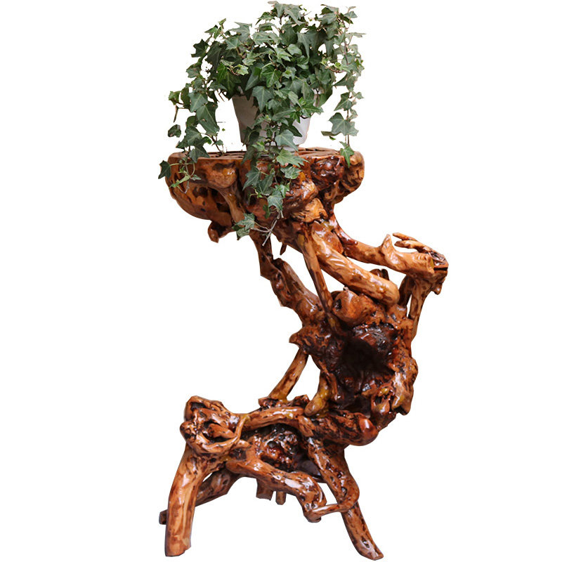 【根雕花架】根雕花架杜鹃根创意根雕底座客厅摆件弯曲实木树根盆