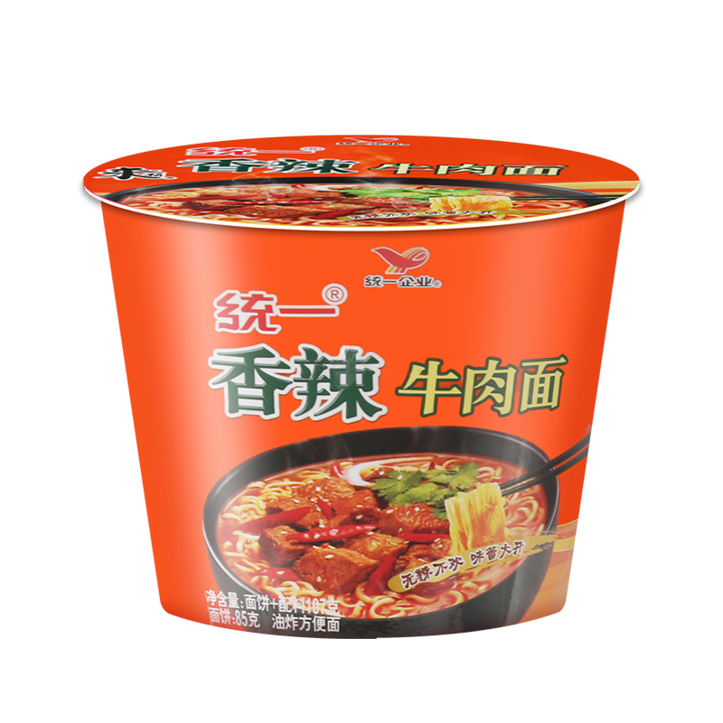 方便面统一一桶泡面香辣牛肉面104g12桶整箱办公冲泡方便面