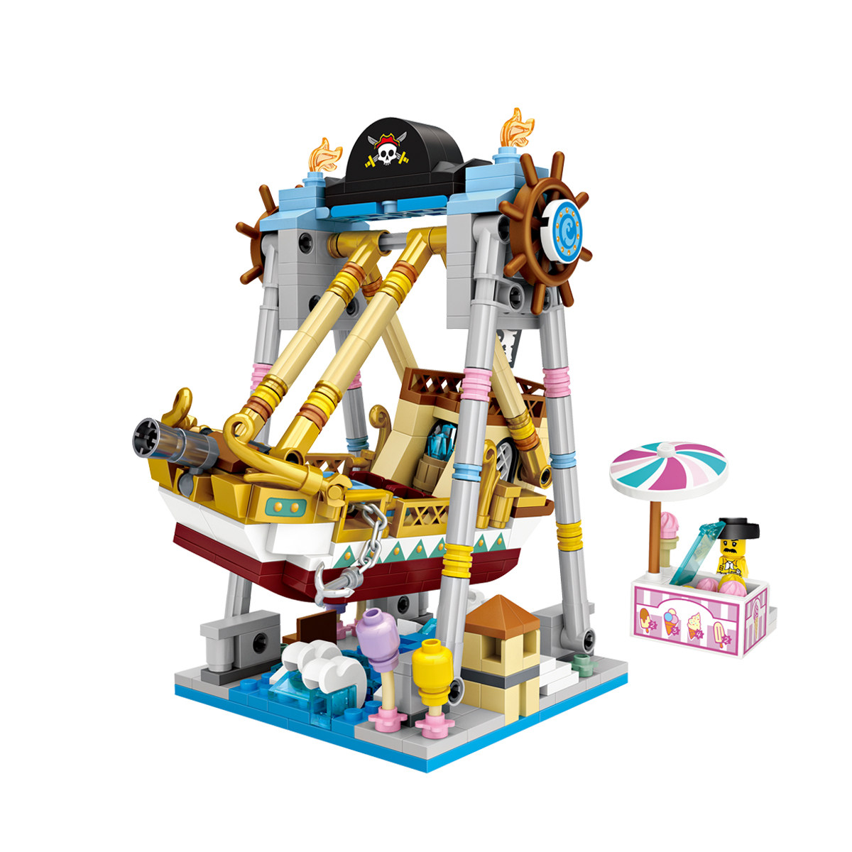 loz小颗粒积木游乐场夹娃娃机摩天轮海盗船木马拼装模型益智玩具