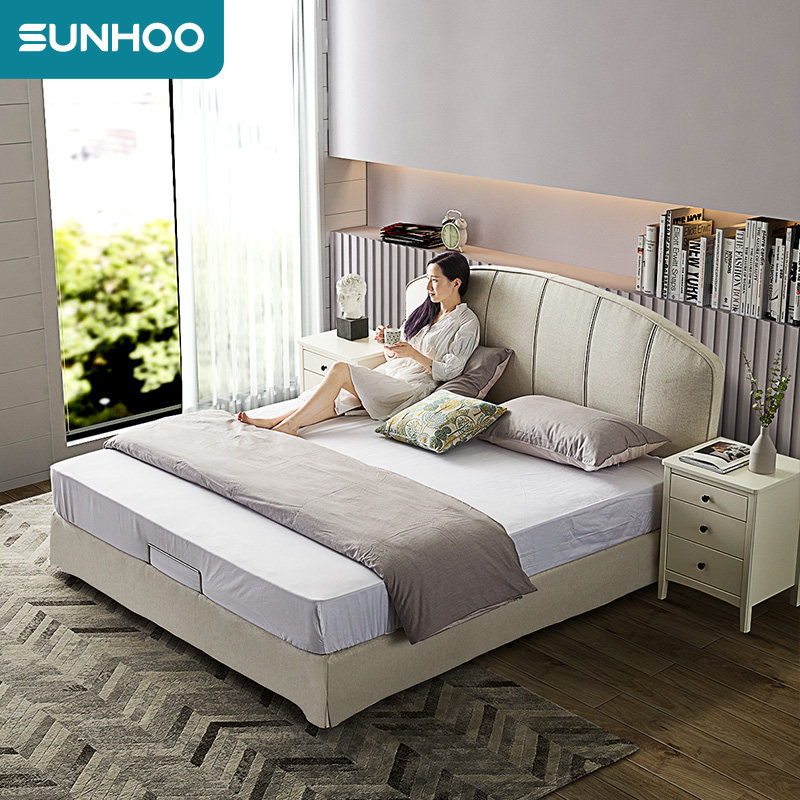 双虎家私布艺床主18米双人床简约现代拆洗田园布艺床