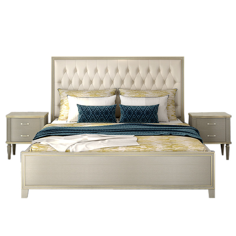 双虎家私美式实木床1.8米双人床主卧1.5现代简约全实木床白色20g1