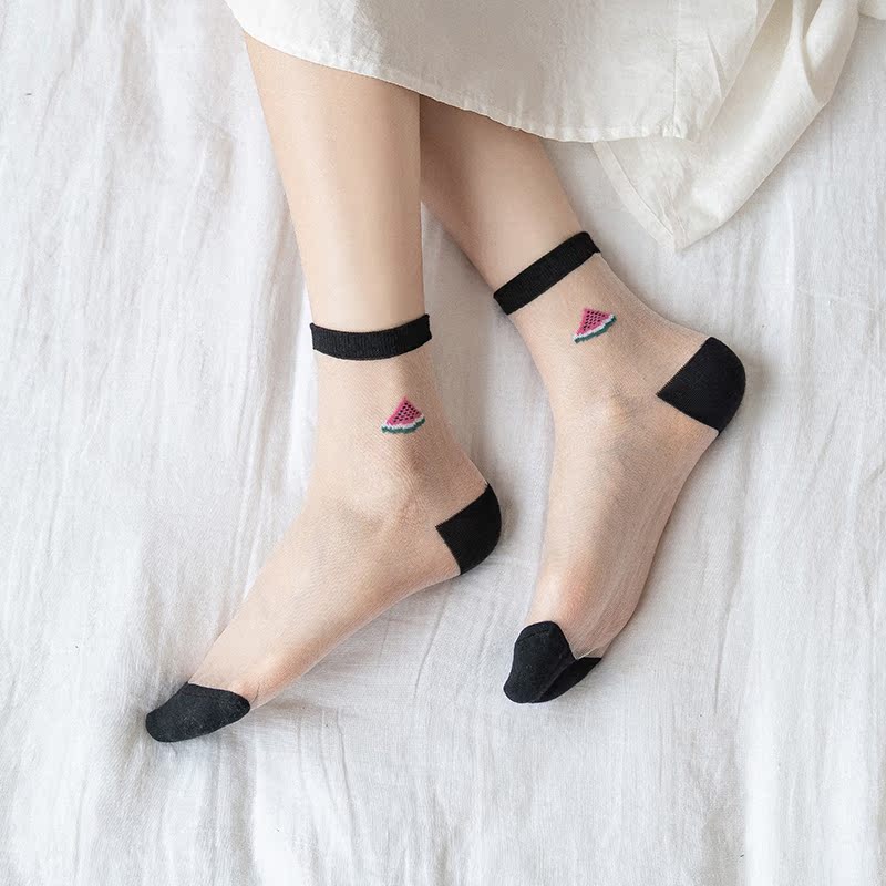 网红透明袜子女夏天薄款水晶ins玻璃丝长袜糖果色中筒袜