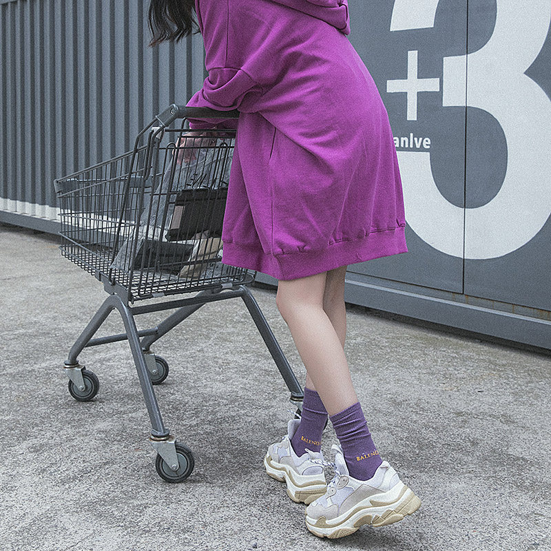 2018秋冬韩版紫色堆堆袜纯棉滑板袜日系个性原宿学院风中筒袜子女