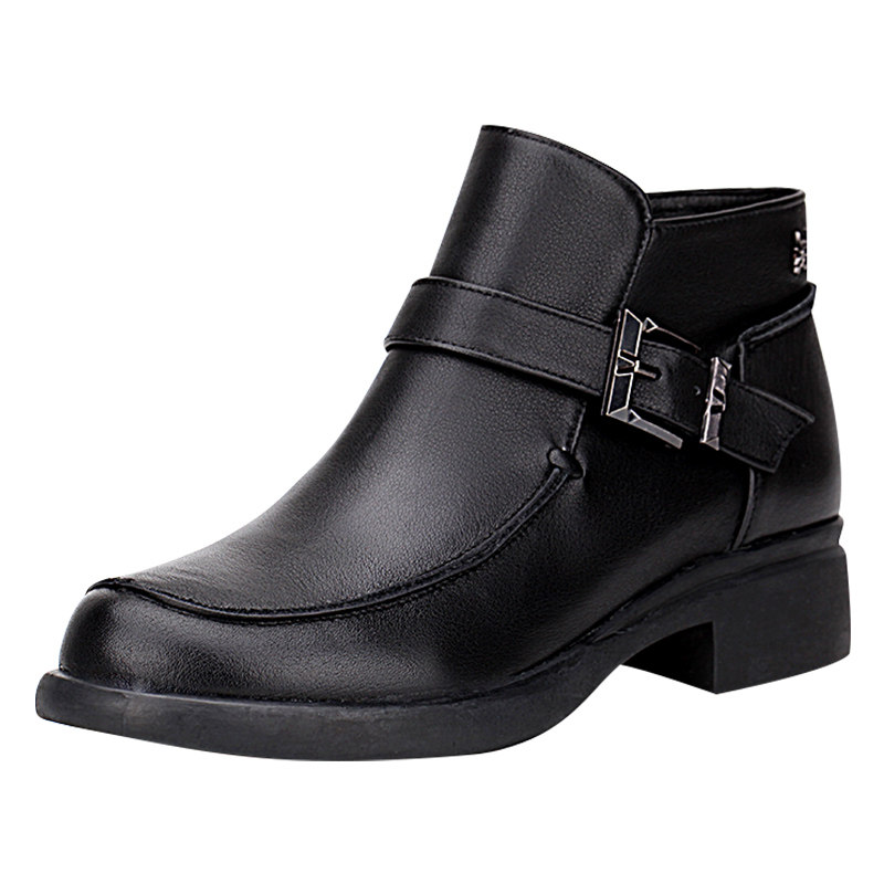 蜘蛛王短靴女粗秋冬新款马丁真皮女靴复古低跟时装靴