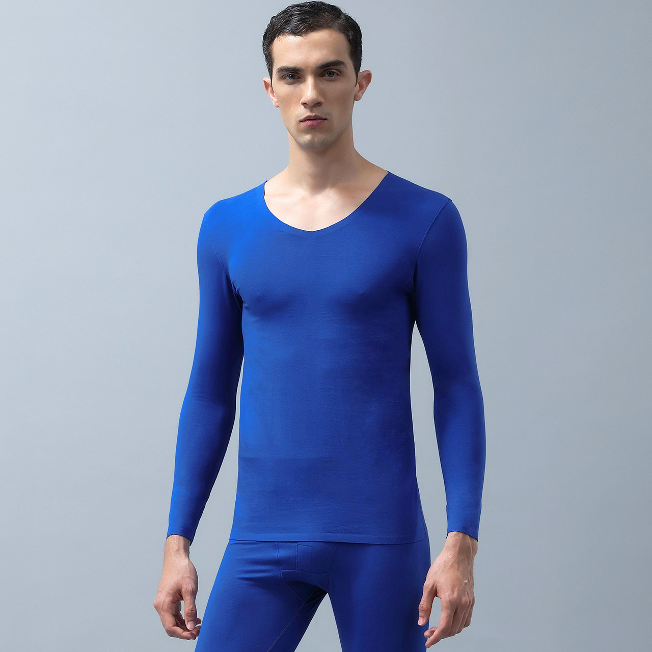 男士无痕长绒秋衣长袖保暖紧身薄款贴身打底保暖上装