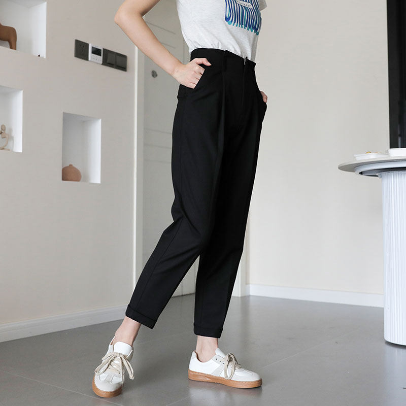 巴黎西裤那不勒斯一片片式腰直筒裤休闲九分好莱坞休闲裤