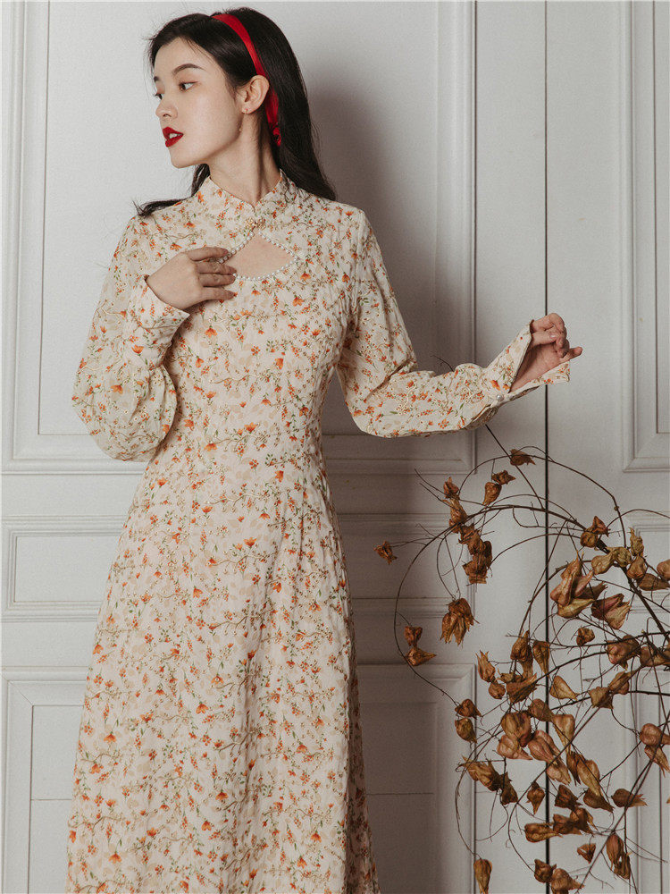 春秋女装法式设计小众复古旗袍改良连衣裙年轻连衣裙