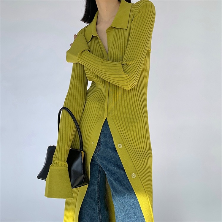 高级感2021早秋新款外穿长裙显瘦开叉薄款针织中长款开衫连衣裙女