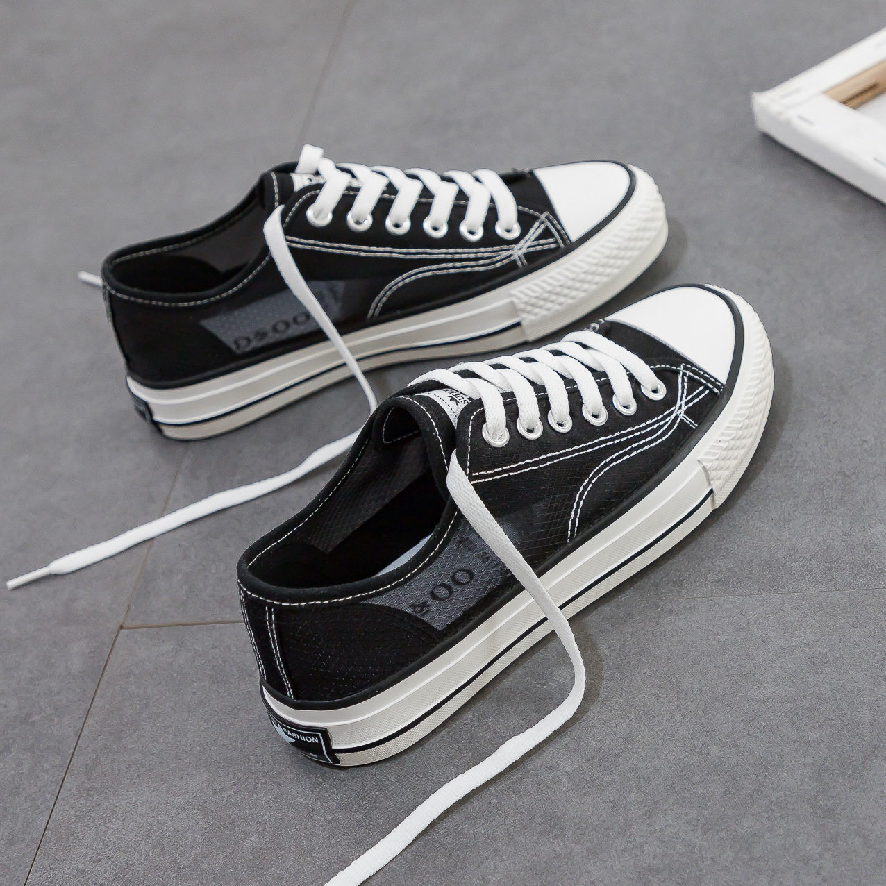 布鞋夏季薄款镂空帆布新款春季透气黑色学生帆布鞋