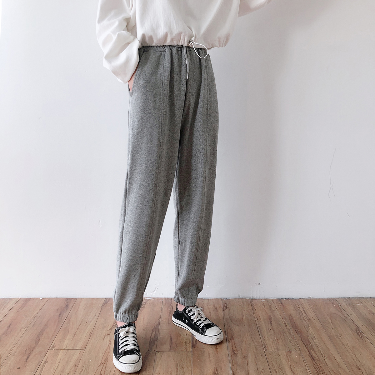 运动晨间早安日记抽绳裤子子女秋季宽松松显休闲休闲裤