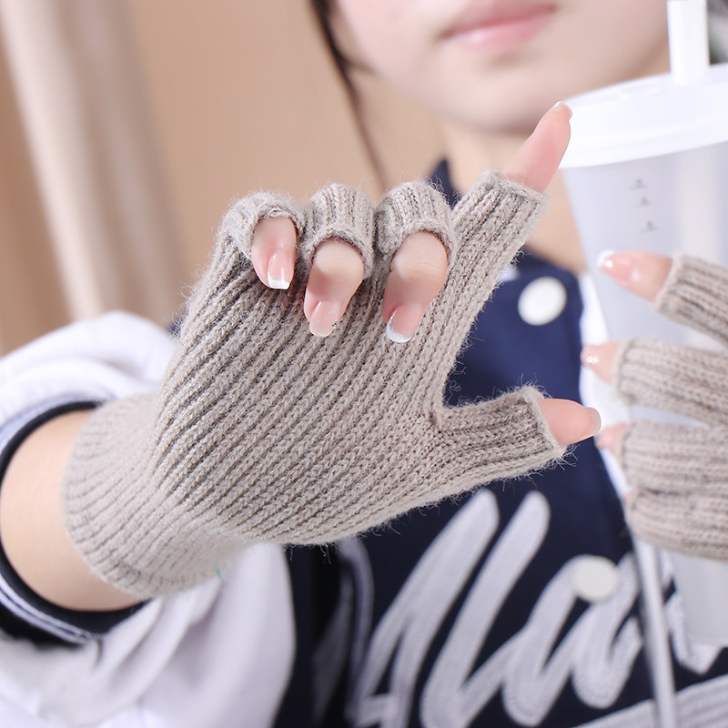 露指半指时尚街头百搭甜美女生驼绒羊驼手套手套