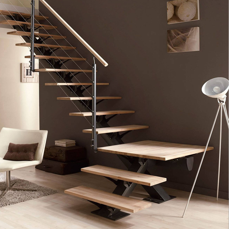 复式loft阁楼别墅室内整体直梁钢木楼梯跃层大气定制家用现代diy