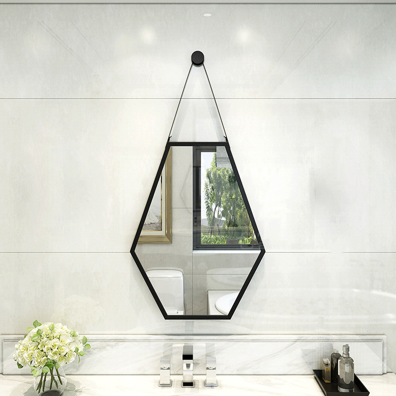 北欧浴室卫生间镜子壁挂洗手间化妆六边菱形包边浴室镜