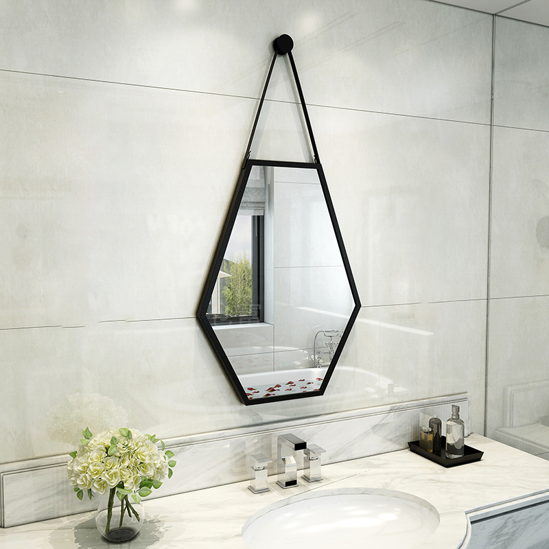 北欧浴室卫生间镜子壁挂洗手间化妆六边菱形包边浴室镜