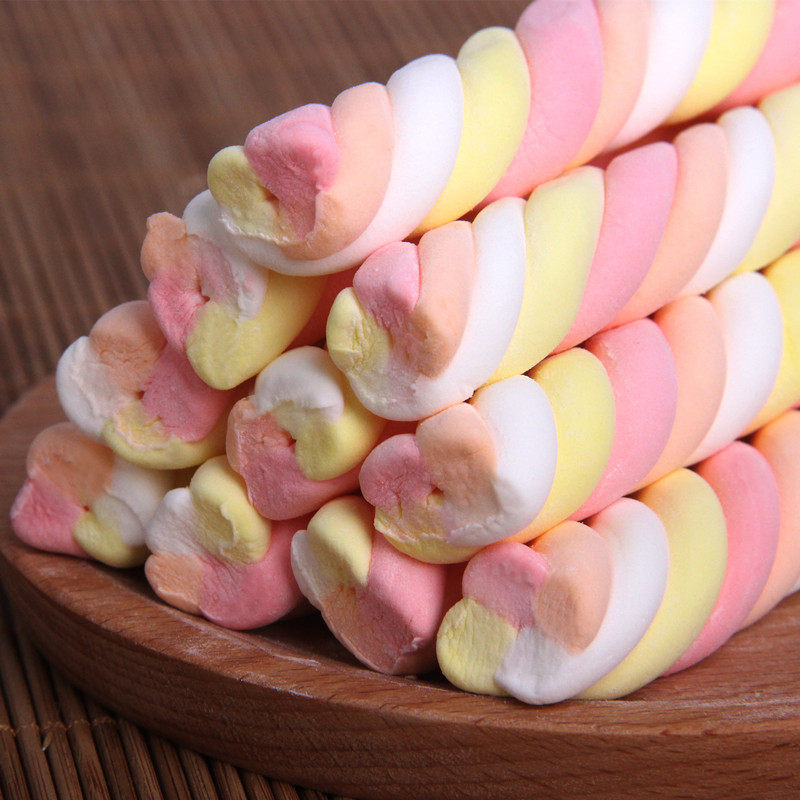 红麦谷1000g装 经典长条棉花糖 麻花型花条草莓味 烧烤蛋糕装饰