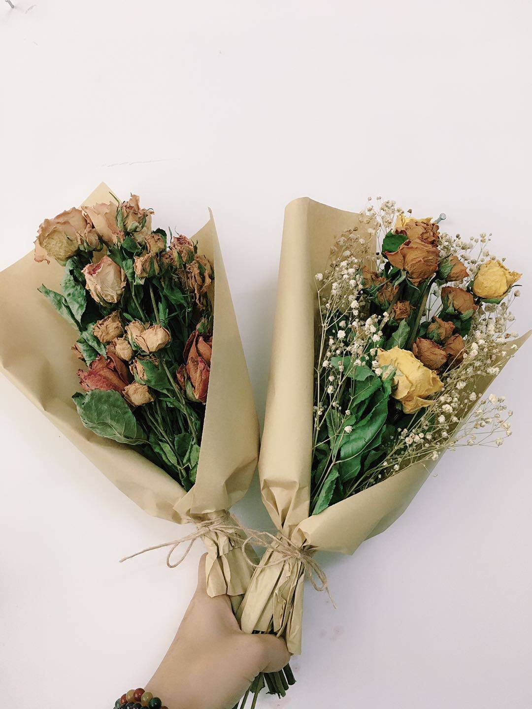 复古满天星黄玫瑰花束做旧干花壁挂橱窗装饰桌面干花