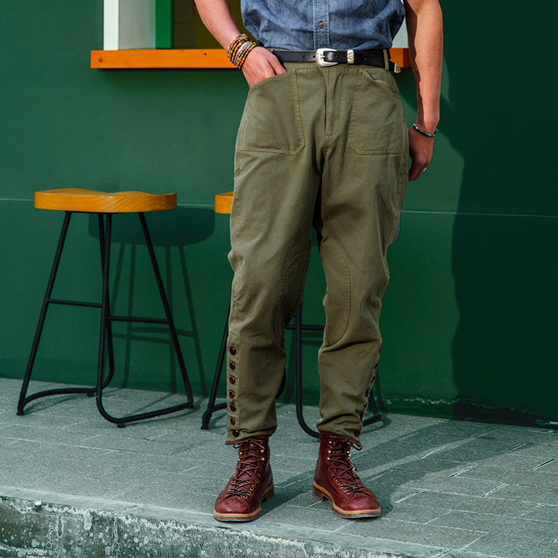 SOARIN美式复古骑行裤男 阿美咔叽工装休闲修身马裤小脚九分裤子