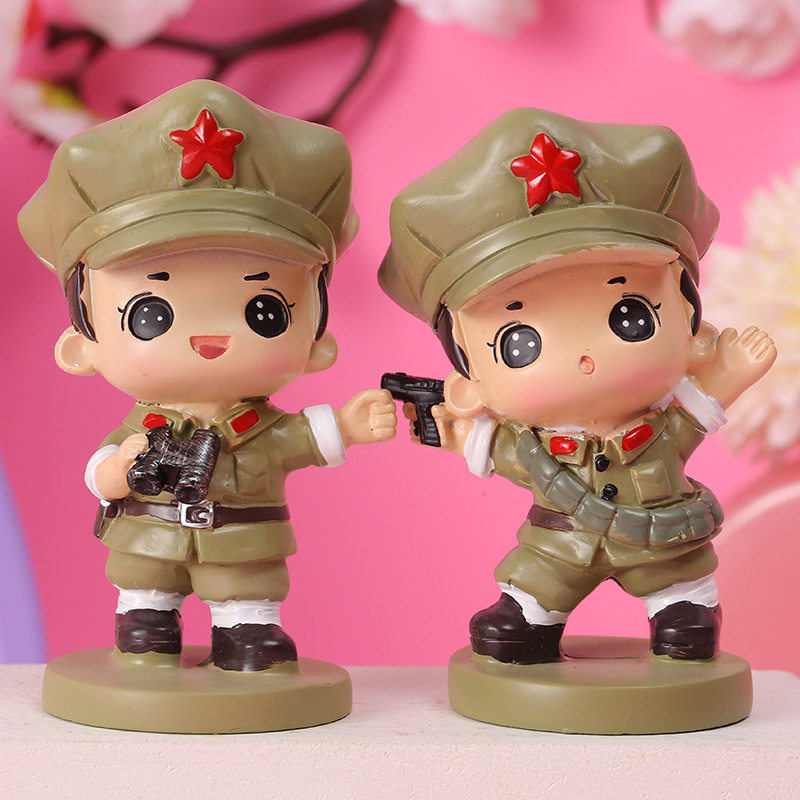 摆件小红红军个性创意工艺品娃娃树脂军人军装装饰摆件