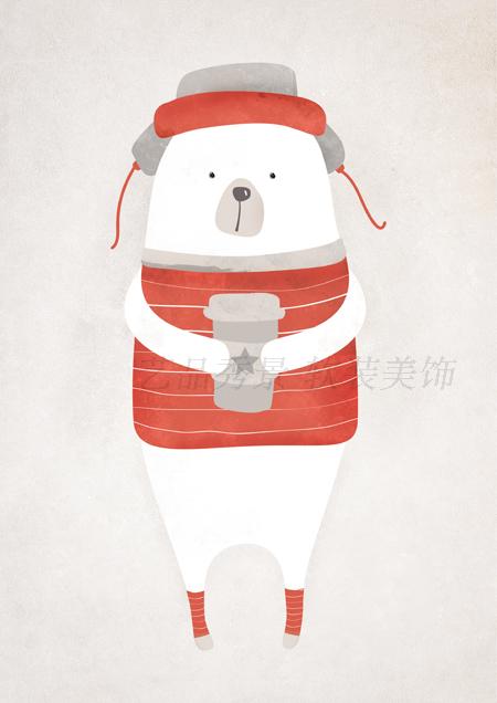 北欧现代简约小清新可爱小熊爱心北极熊微喷装饰画画布现代装饰画