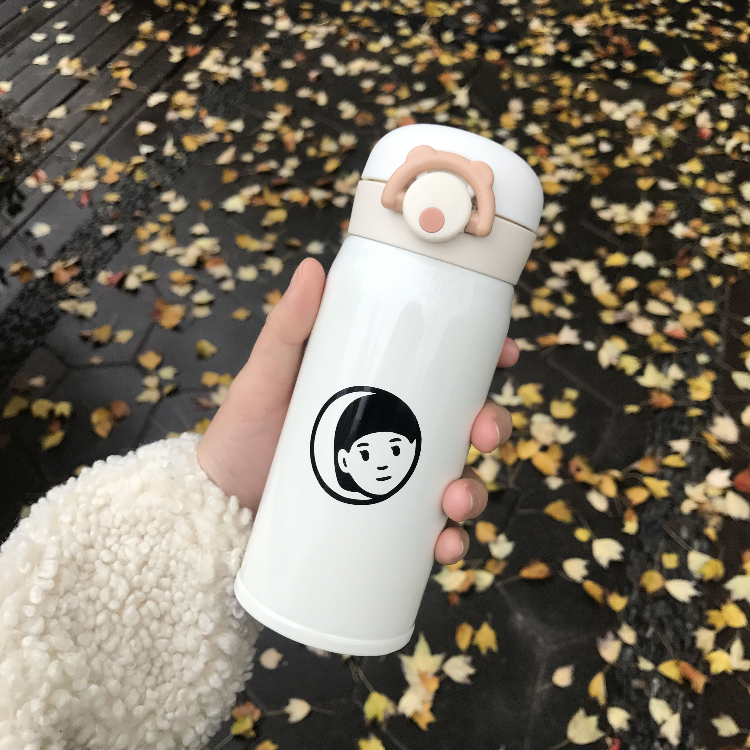 ins简约便携情侣保温杯白色小人头像可爱水杯保温杯