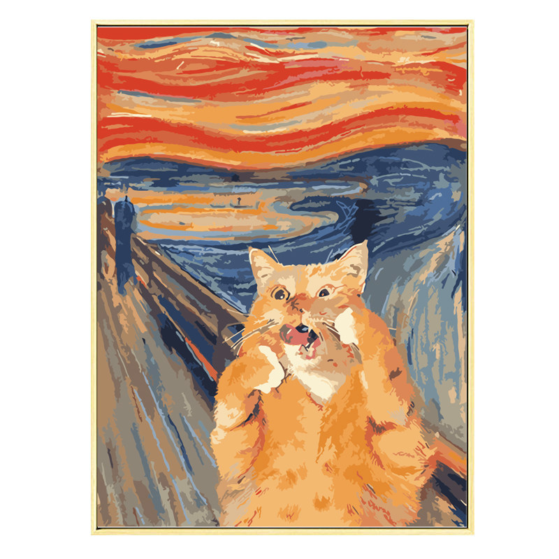 恶搞diy数字油画梵高世界名画装饰画手绘填充橘猫油彩diy