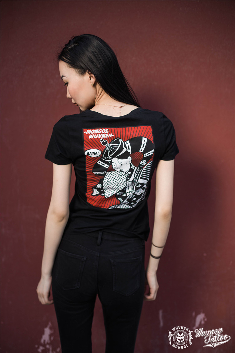 蒙古无南刺青baina!"款潮女tee无南纯棉修身短袖情侣款