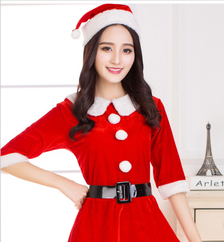 圣诞圣诞老人服装衣服套装圣诞节金丝绒服饰裙装装扮圣诞服饰