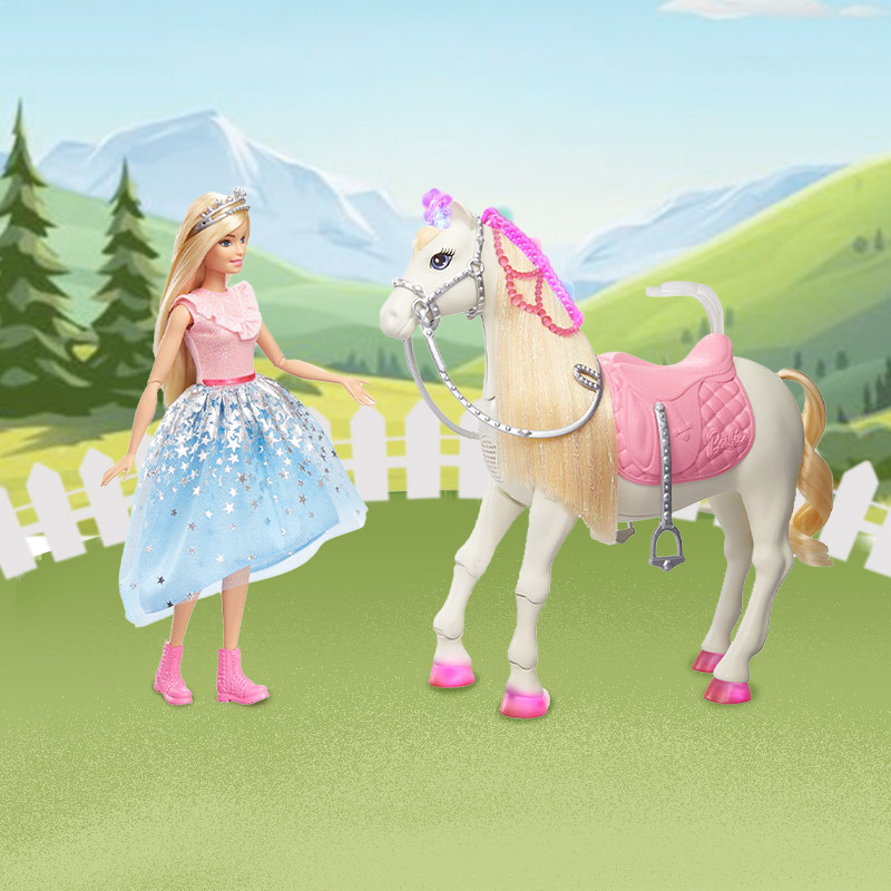 芭比娃娃barbie之梦幻公主和马驹公主女孩儿童过家家社交玩具新品