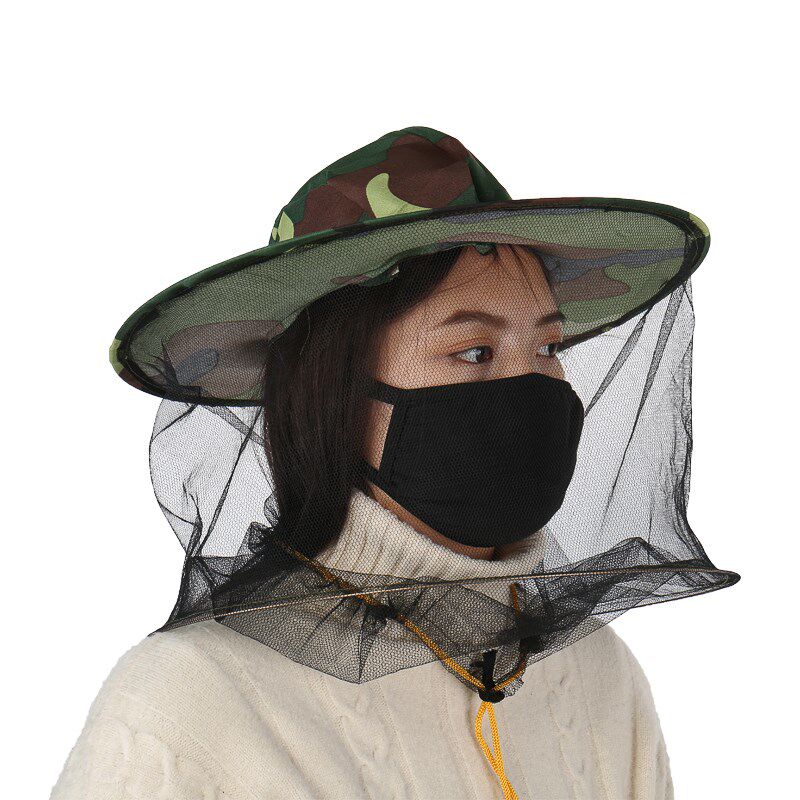 钓鱼帽子网纱头套露营隐藏式防蜜蜂男士头罩夜钓防蜂帽网眼