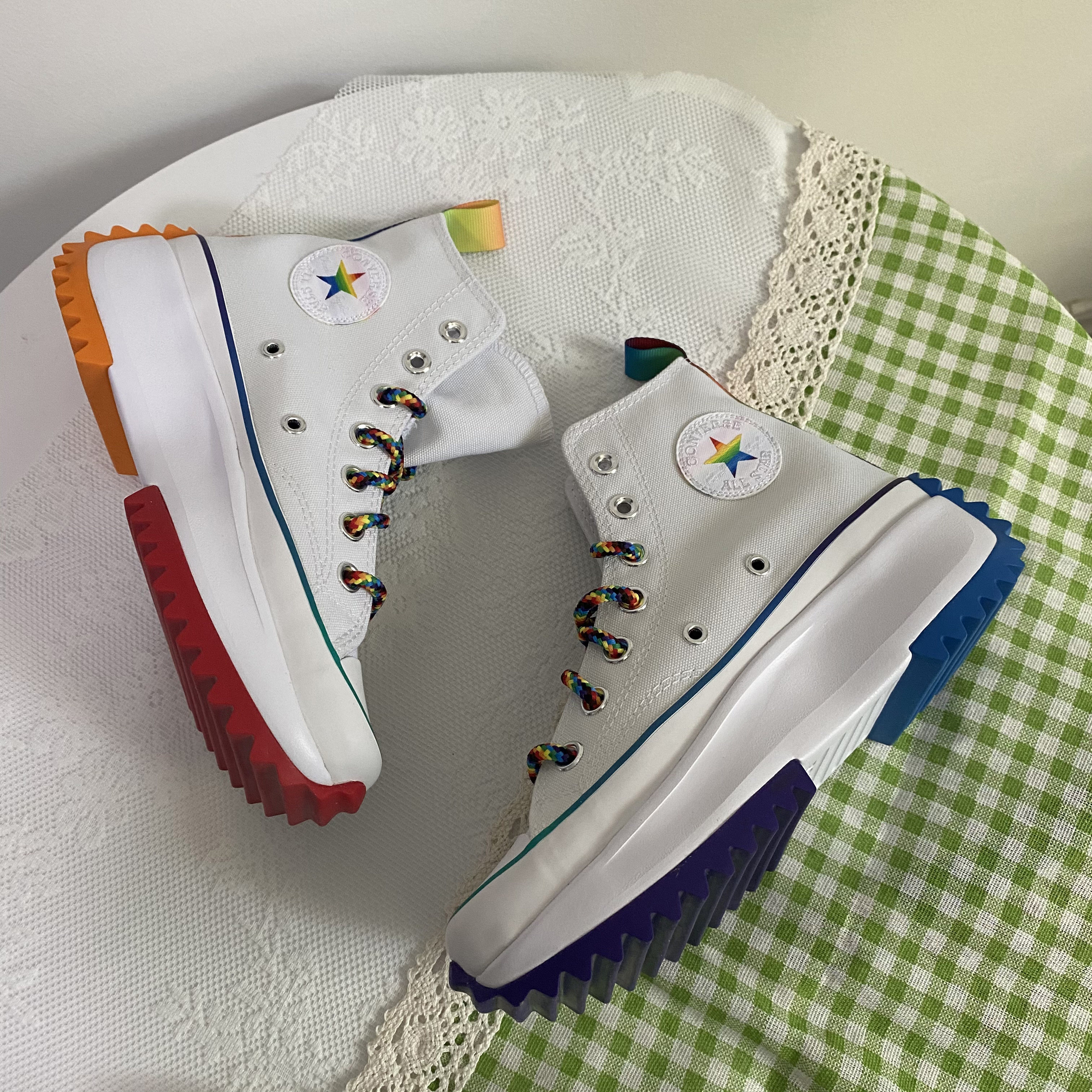 converse匡威runstarhike彩虹鸳鸯厚底增高运动帆布鞋