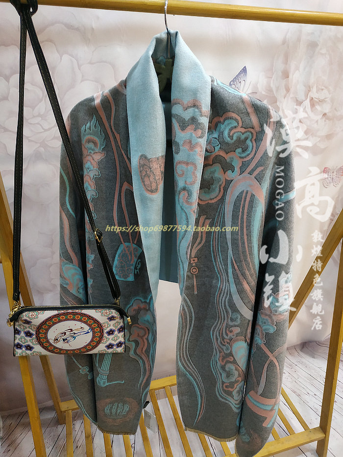 敦煌莫高窟壁画特色披肩围巾丝巾古代乐器散花围巾