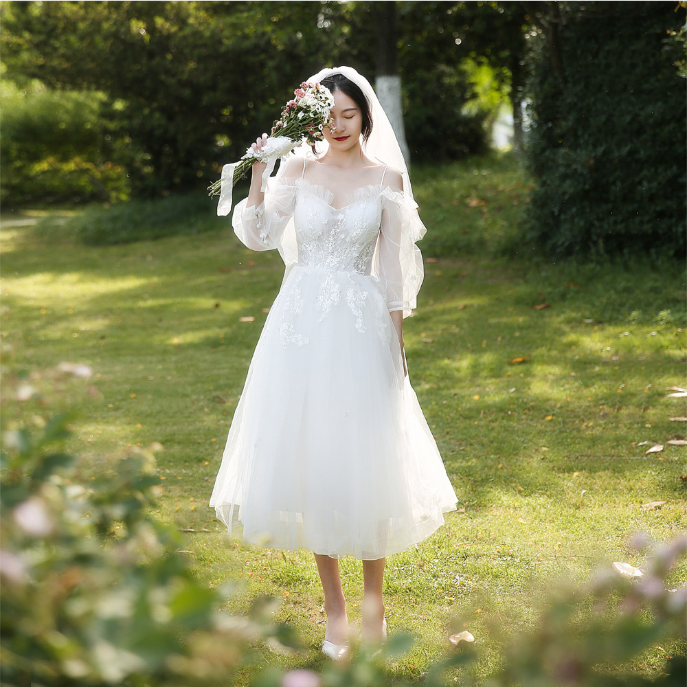 超仙礼服纱小出门结婚新娘小个子吊带森系白小仙婚纱