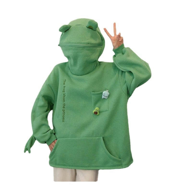 2021秋冬新款大码情侣装原宿青蛙加绒加厚连帽卫衣