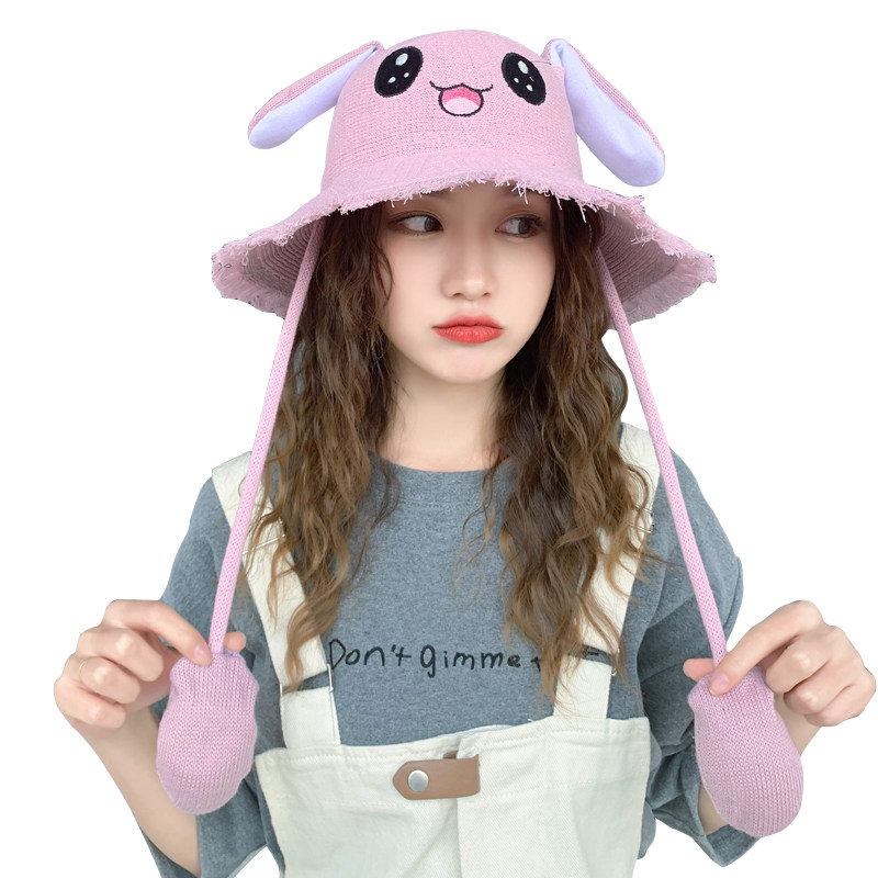 耳朵会动帽子学生可爱可爱兔兔耳朵兔子气囊网红帽子