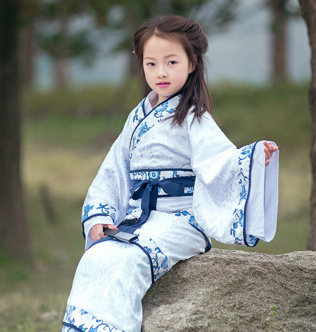 女童汉服小女孩子三绕曲裾青花瓷古装连衣裙幼儿童学堂中式国学服