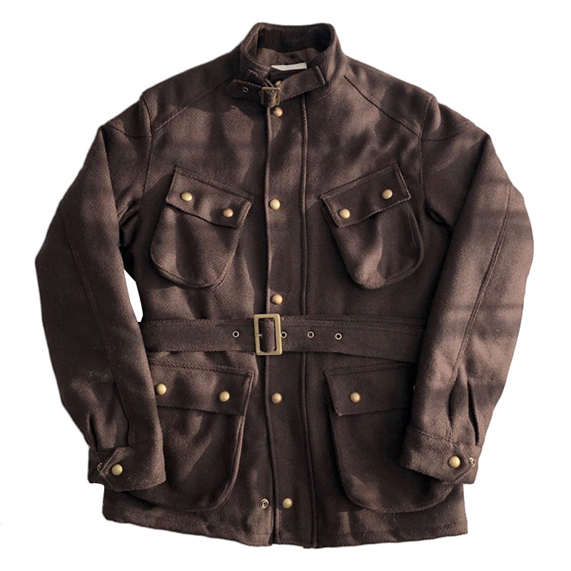 冬新款韩国男装代购腰带装饰猎装夹克男士羊毛夹棉立领外套jk1086