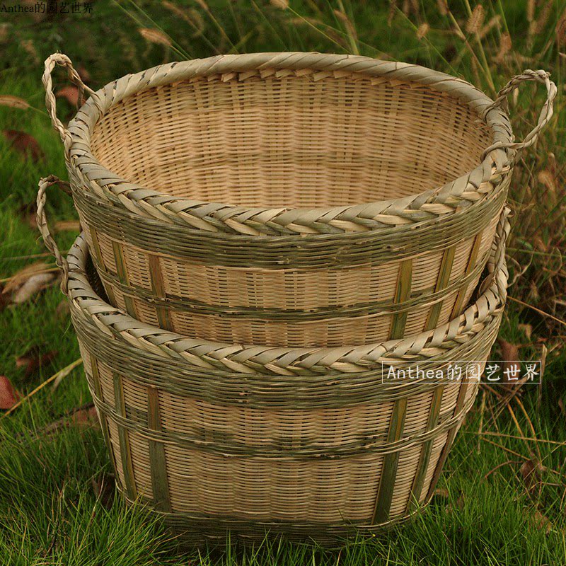 竹编筐子圆形篓子农家竹筐手工橘子筐篓其他收纳篮