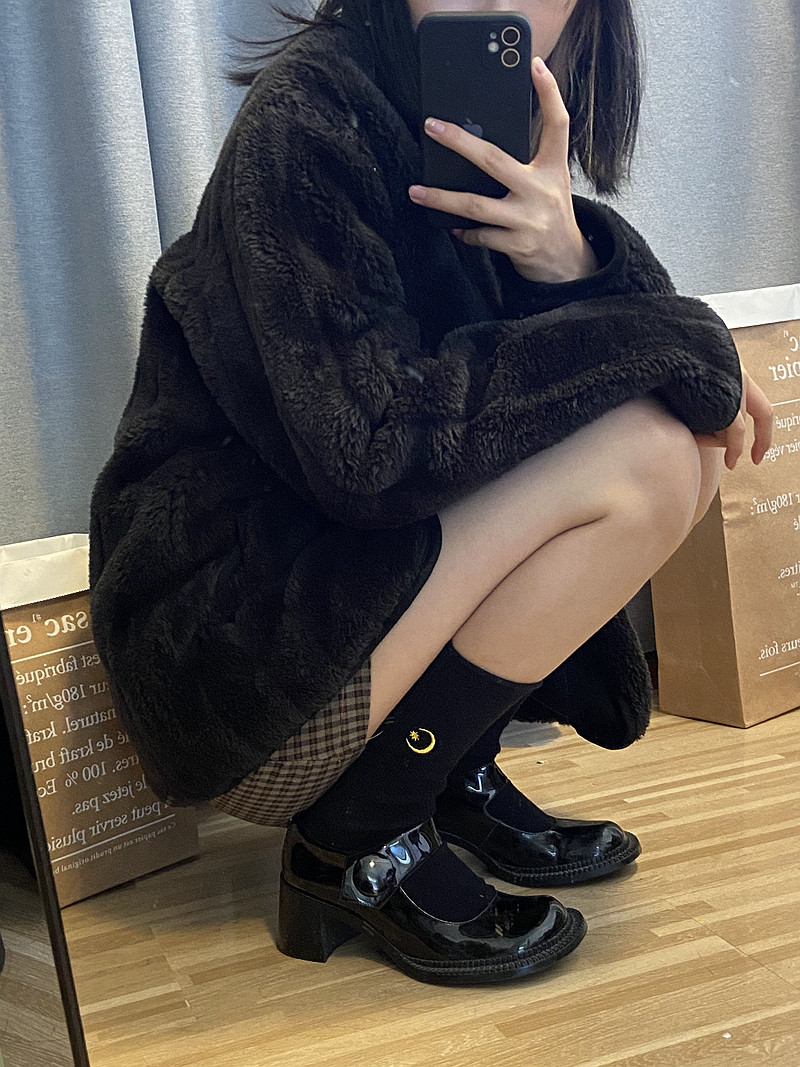 ins风月月亮星星图案女袜黑色堆堆袜韩版百搭长筒袜