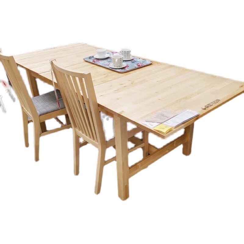 宜家ikea诺顿正品实心桦木可拉伸缩餐桌工作台原木色环保清漆北欧-mc