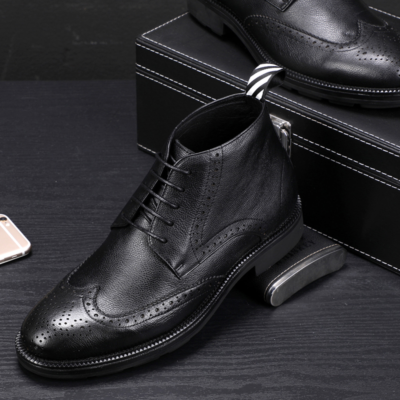 英伦雕花布洛克高帮鞋商务高帮皮鞋男士短靴靴子高帮鞋
