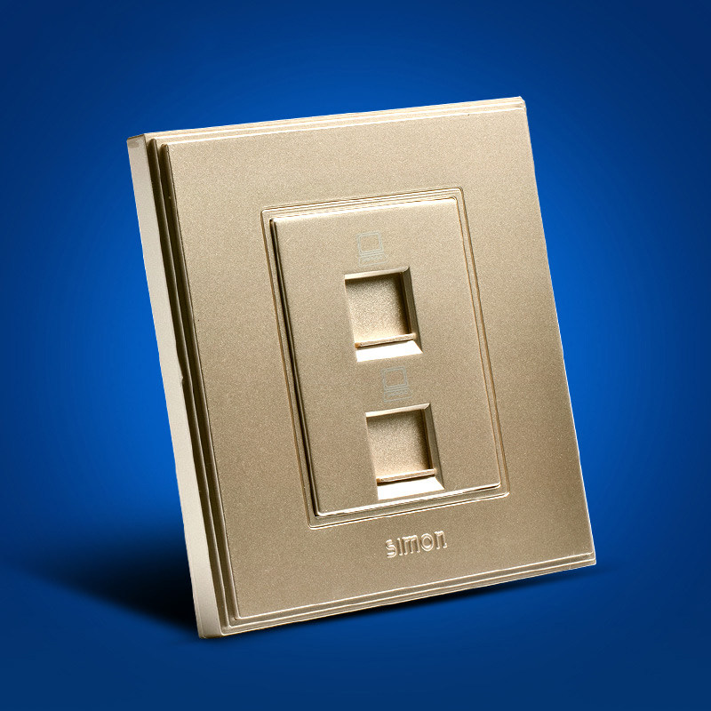 西蒙开关插座面板西蒙开关56c系列香槟金两位电脑插座v55228-56