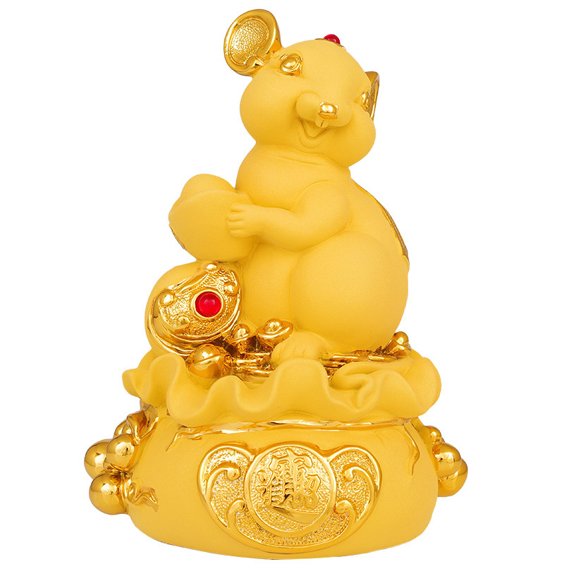 生肖老鼠聚宝盆摆件2020年鼠年吉祥物可爱创意风水摆件