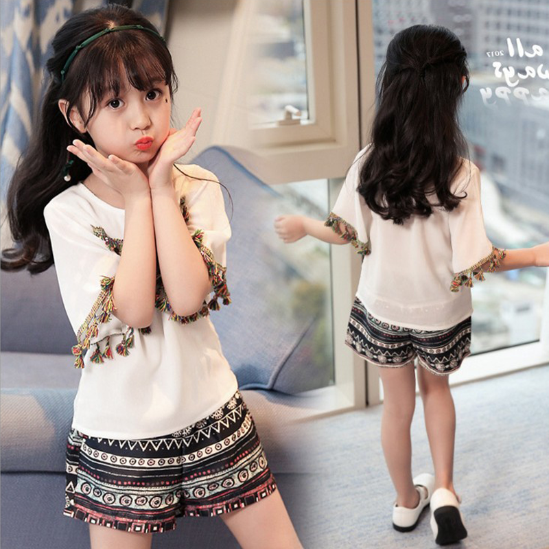 女童夏装2018新款雪纺短袖套装中大童洋气女孩衣服儿童两件套童装