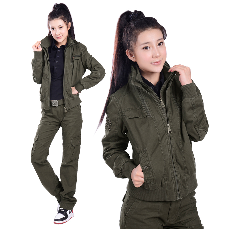 军野行户外军迷套装女工装迷彩服秋冬纯棉两件套夹克裤子军绿套装